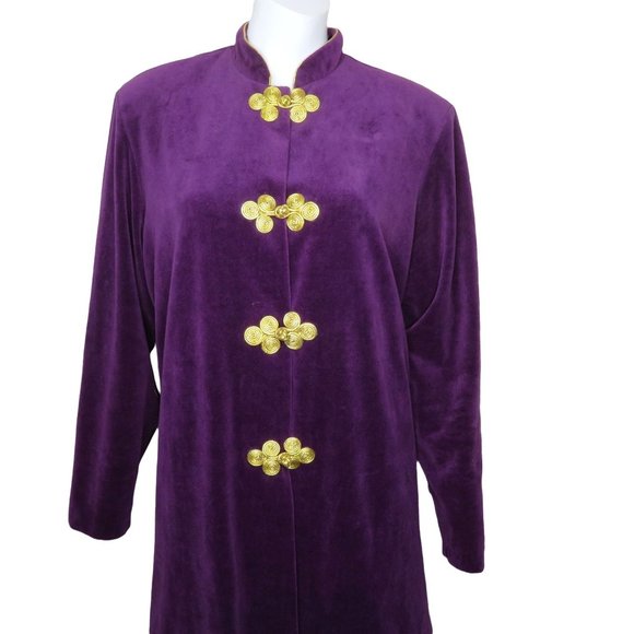 Vintage 80s Ruth Norman for Neiman Marcus Velour Guru Jacket Purple Gold Toggles - Picture 2 of 14